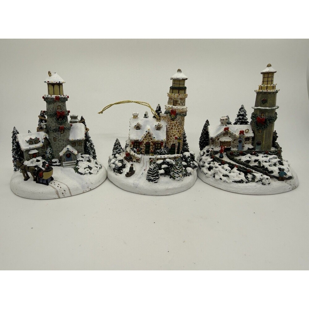 The‎ Bradford Editions Thomas Kinkade's Illuminated 3 Lighthouse Ornaments Rare